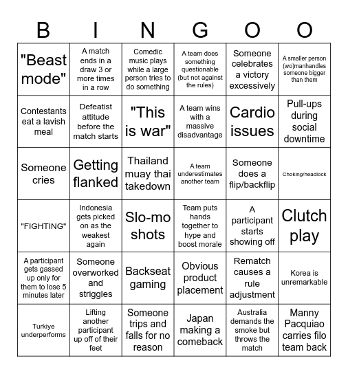 Physical: Asia Bingo Card