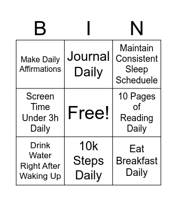 Healthy Habits Bingo Card