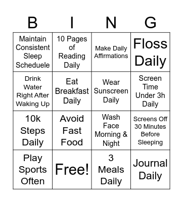 Healthy Habits Bingo Card