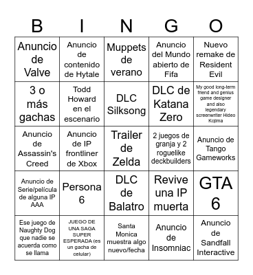 Summer Game Fest 2026 Bingo Card