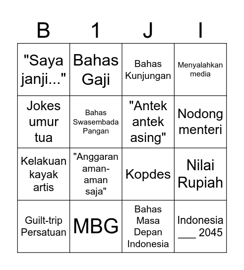 Pidato Prabowo Pancasila Bingo Card