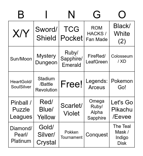 Pokemon Bingo Card
