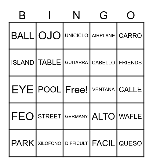 MIMI'S SPANISH BINGO Card