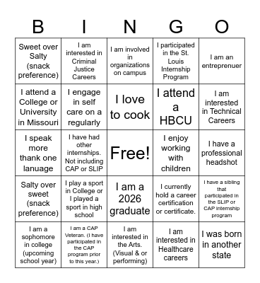 CAP- Get to know you BINGO Card