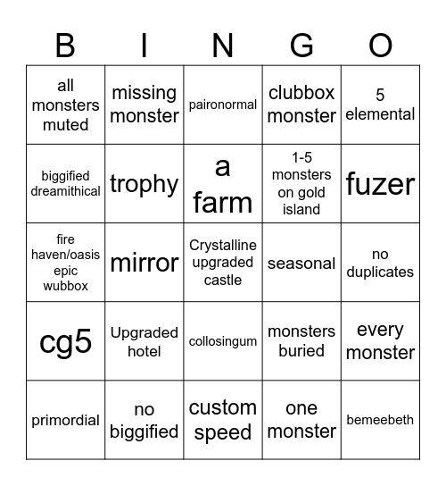 msm Bingo Card