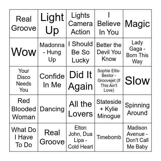 ★ KYLIE & friends Music Bingo ★ w Bonnie Anne Bingo Card