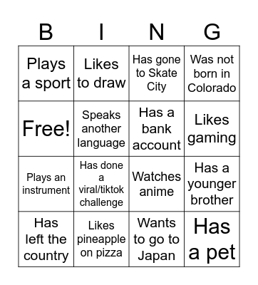 Summer School Bingo Card