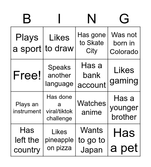 Summer School Bingo Card