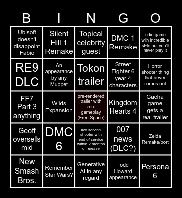 Not-E3 Bingo Card