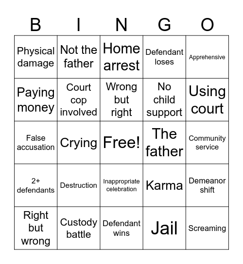 Court Bingo Card