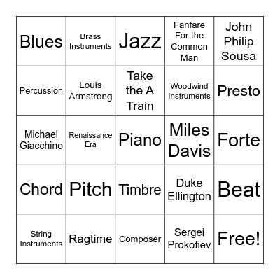 Music Review Bingo Card