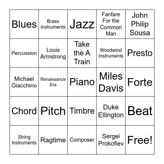 Music Review Bingo Card