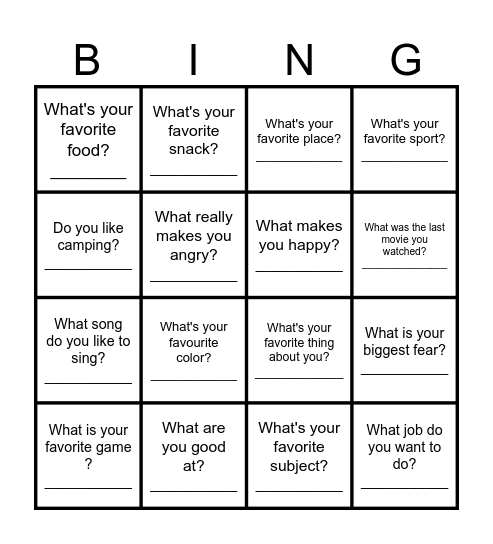 Ice Ice Breaker Bingo Card