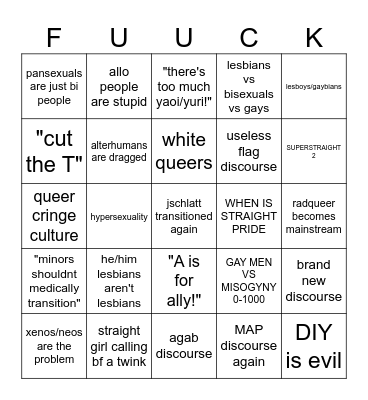 PRIDE MONTH 2026 DISCOURSE!!!🎉🎉🎉 Bingo Card