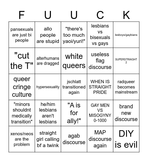 PRIDE MONTH 2026 DISCOURSE!!!🎉🎉🎉 Bingo Card