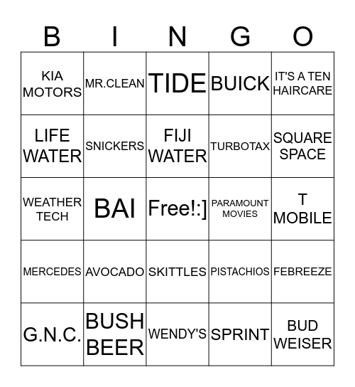 SUPERBOWL BINGO Card