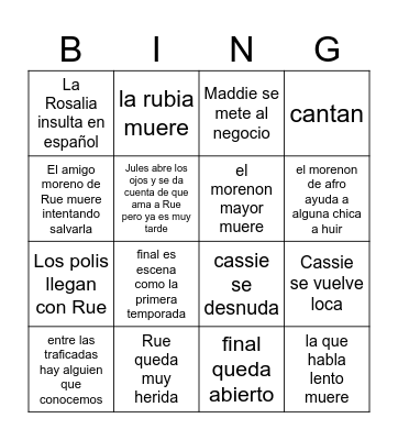 E U P H O R I A      B I N G O Bingo Card