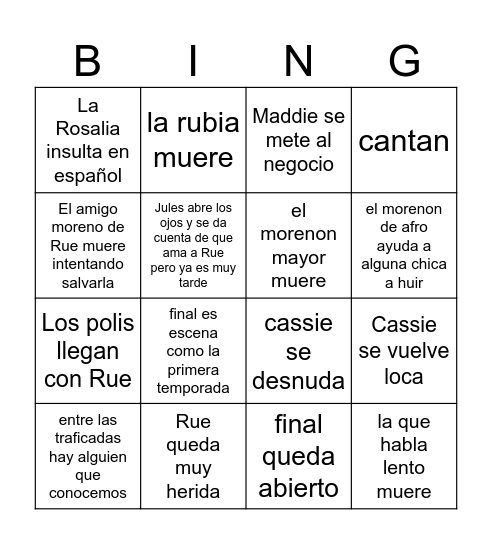 E U P H O R I A      B I N G O Bingo Card