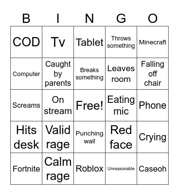 Gaming Rage Bingo Card