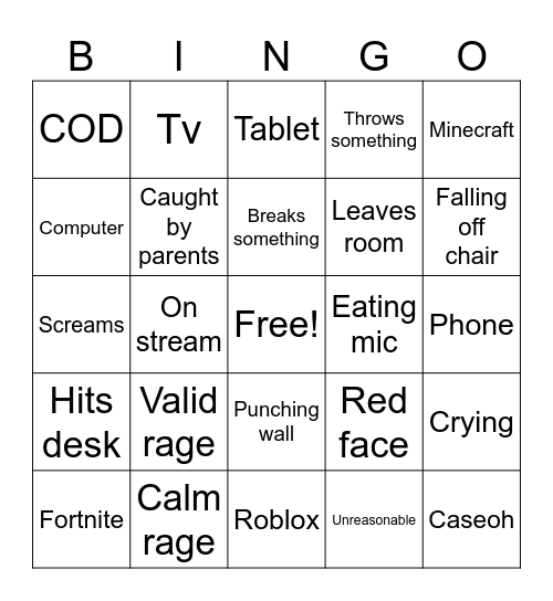 Gaming Rage Bingo Card