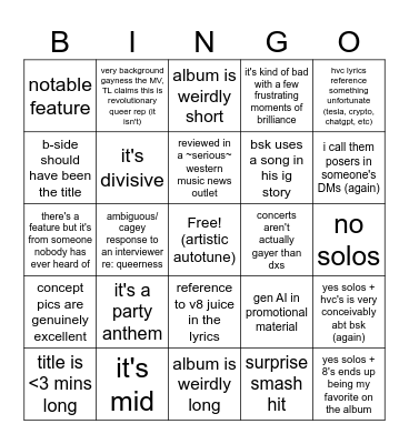 v8 comeback Bingo Card