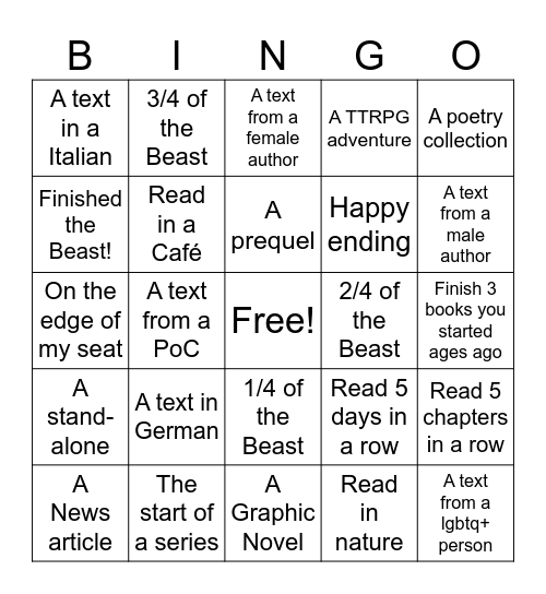 Book Bingo June '26 Bingo Card