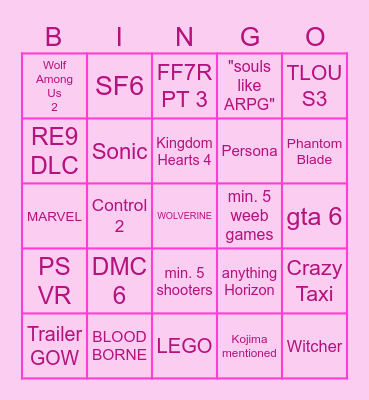 State of Play 2026 Bingo Card
