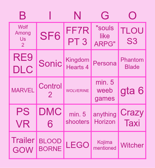 State of Play 2026 Bingo Card