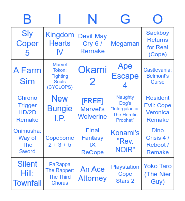 Sony Summer State of Play 2026 Bingo Card