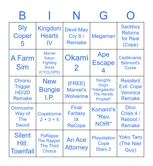 Sony Summer State of Play 2026 Bingo Card