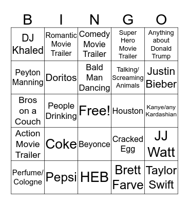 Super Bowl 2k17 Bingo Card