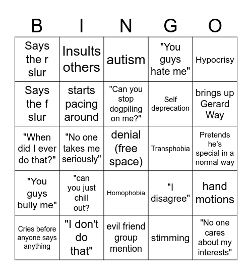 alex crashout bingo Card