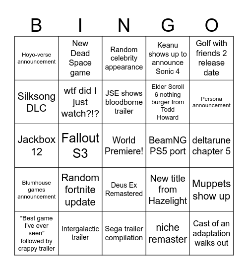 SummerGamesFest Bingo Card