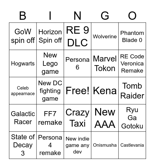 Untitled Bingo Card