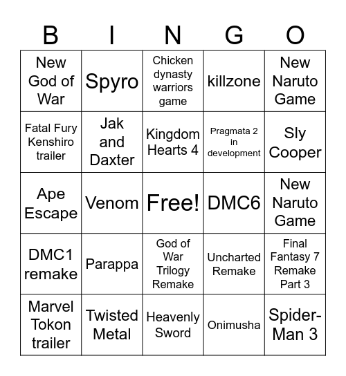 Playstation State of Play - June 2026 Bingo Card