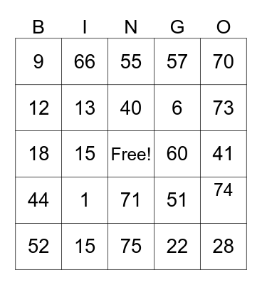 Untitled Bingo Card