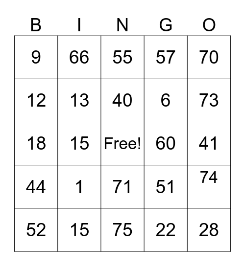 Untitled Bingo Card