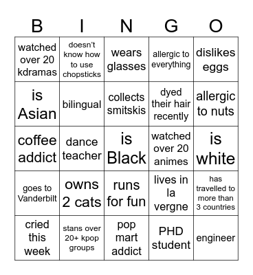 The Twin’s Friends BINGO! Bingo Card