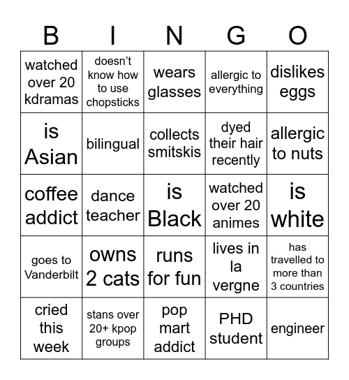 The Twin’s Friends BINGO! Bingo Card