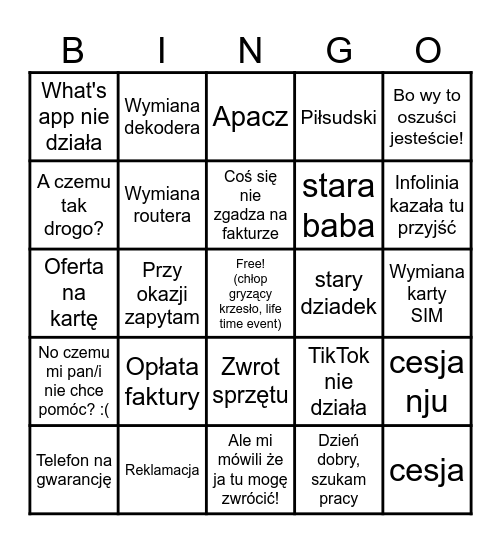 Pomarańczowe Bingo Card
