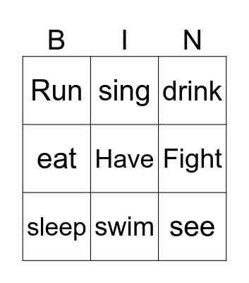 Irregular Verbs Bingo Card