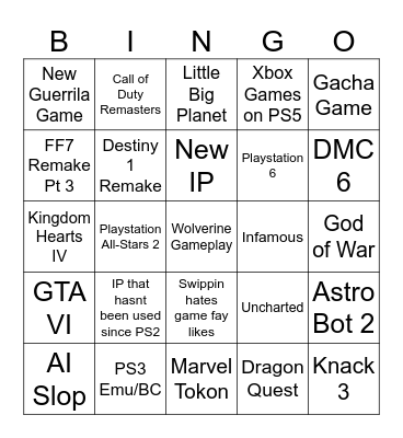 State of Play Bingo Card