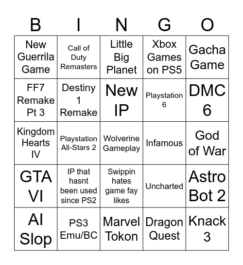 State of Play Bingo Card