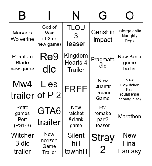State of Play 2026 Bingo Card