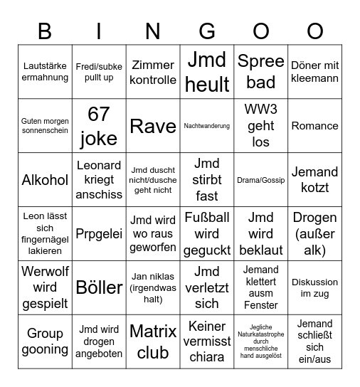 Berlinklassenfahrt Bingo Card
