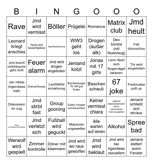 Berlinklassenfahrt Bingo Card