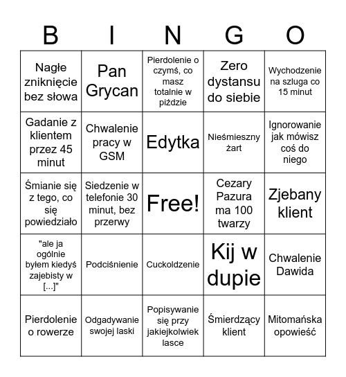 Zmiana z Erykiem Bingo Card
