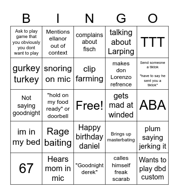 PLUM BINGO Card