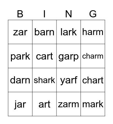 ar words Bingo Card