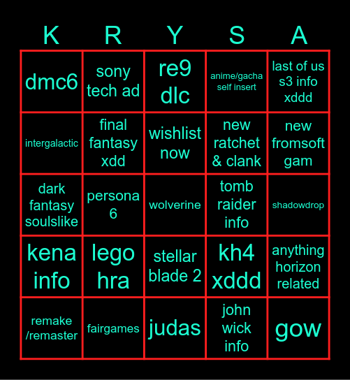 STATE OF PALY Bingo Card